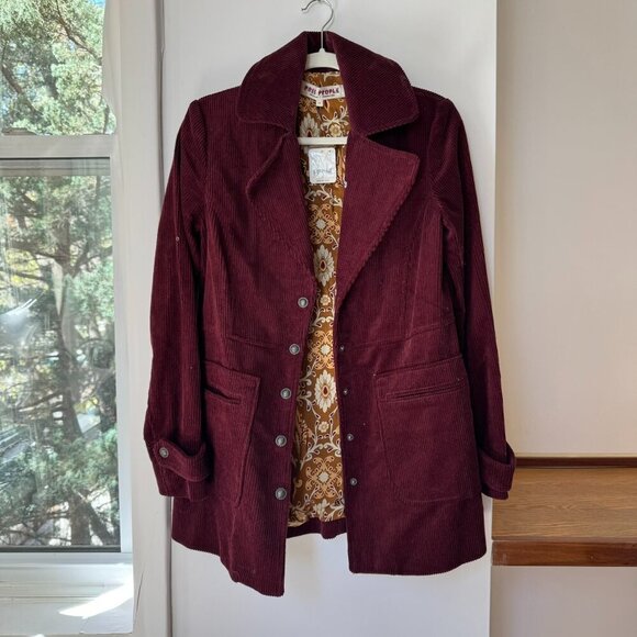 NWT Free People Lady Lane Collar Cord Jacket Coat Red Cream - Picture 4 of 11